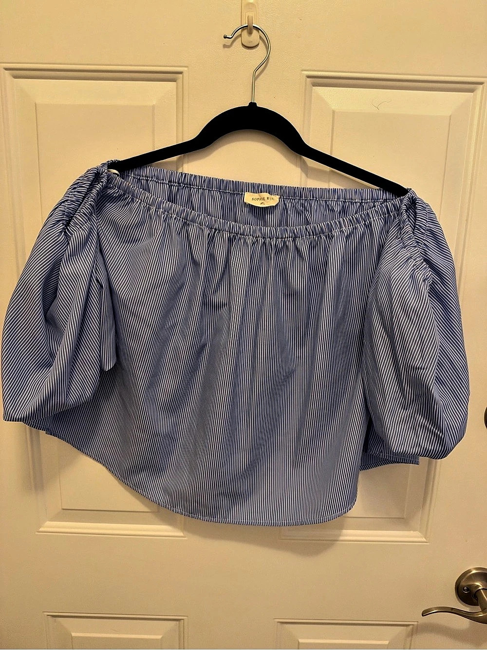SOPHIE RUE Striped Puff Sleeve Blouse in Blue & White Size Large